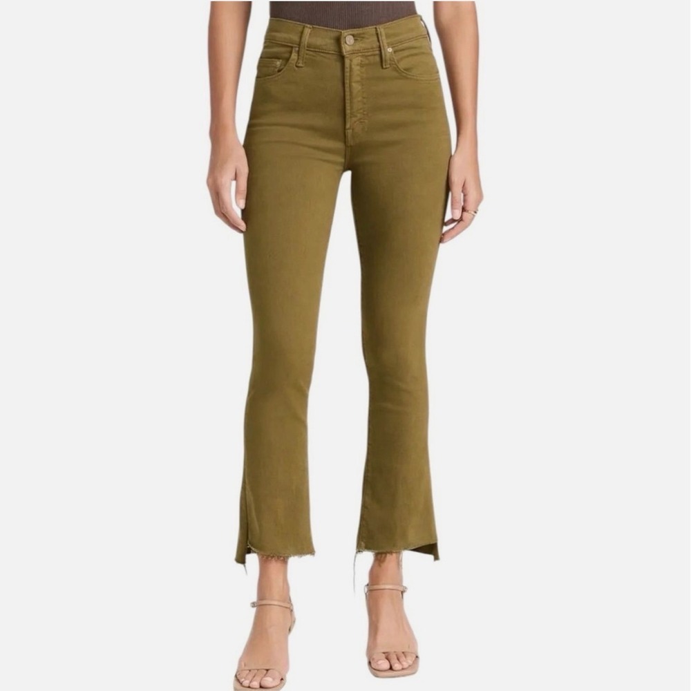 MOTHER The Hustler Ankle Jeans Denim Insider Crop Step Fray Fir Green Raw Hem 26